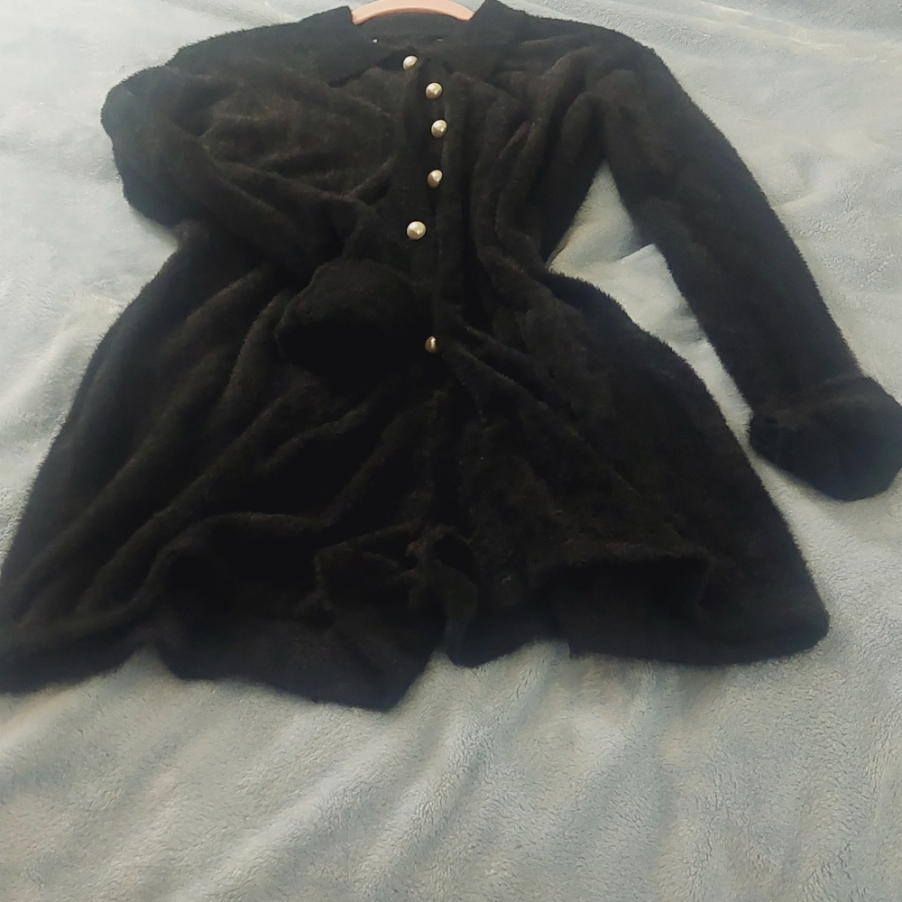 Black Wool Cashmere Blend Jumpsuit Shorts Button-Up